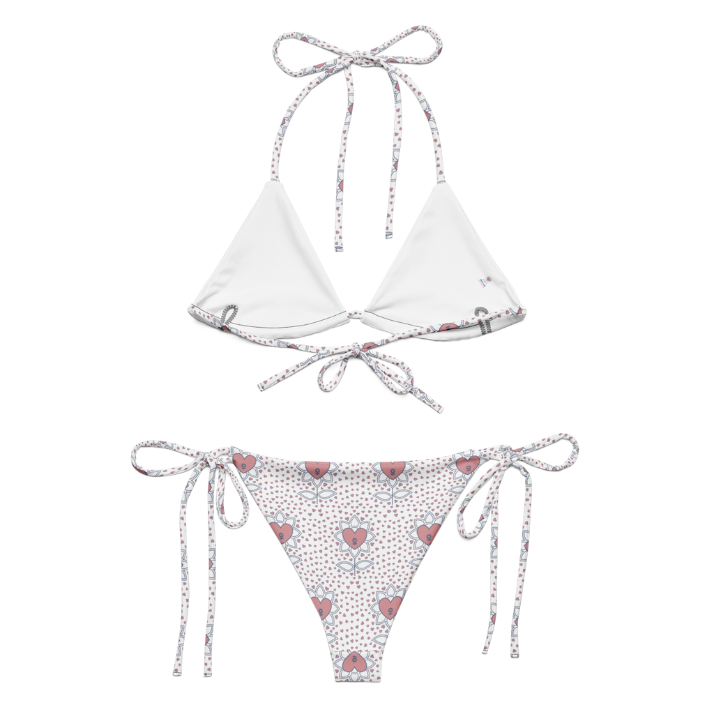 Flower and hearts All-over print recycled string bikini - Alivwood