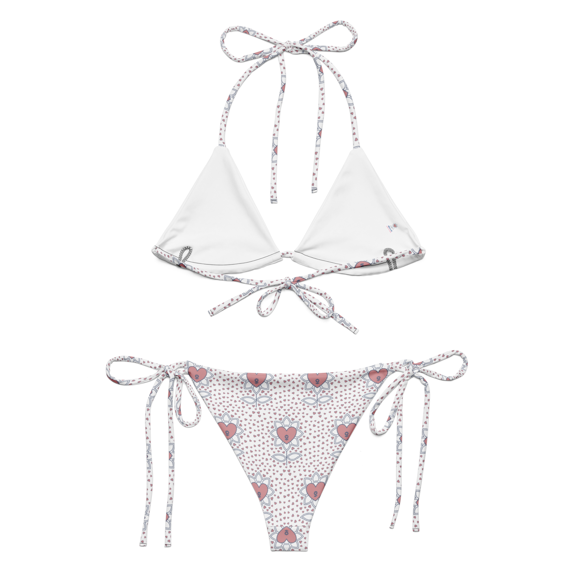 Flower and hearts All-over print recycled string bikini - Alivwood