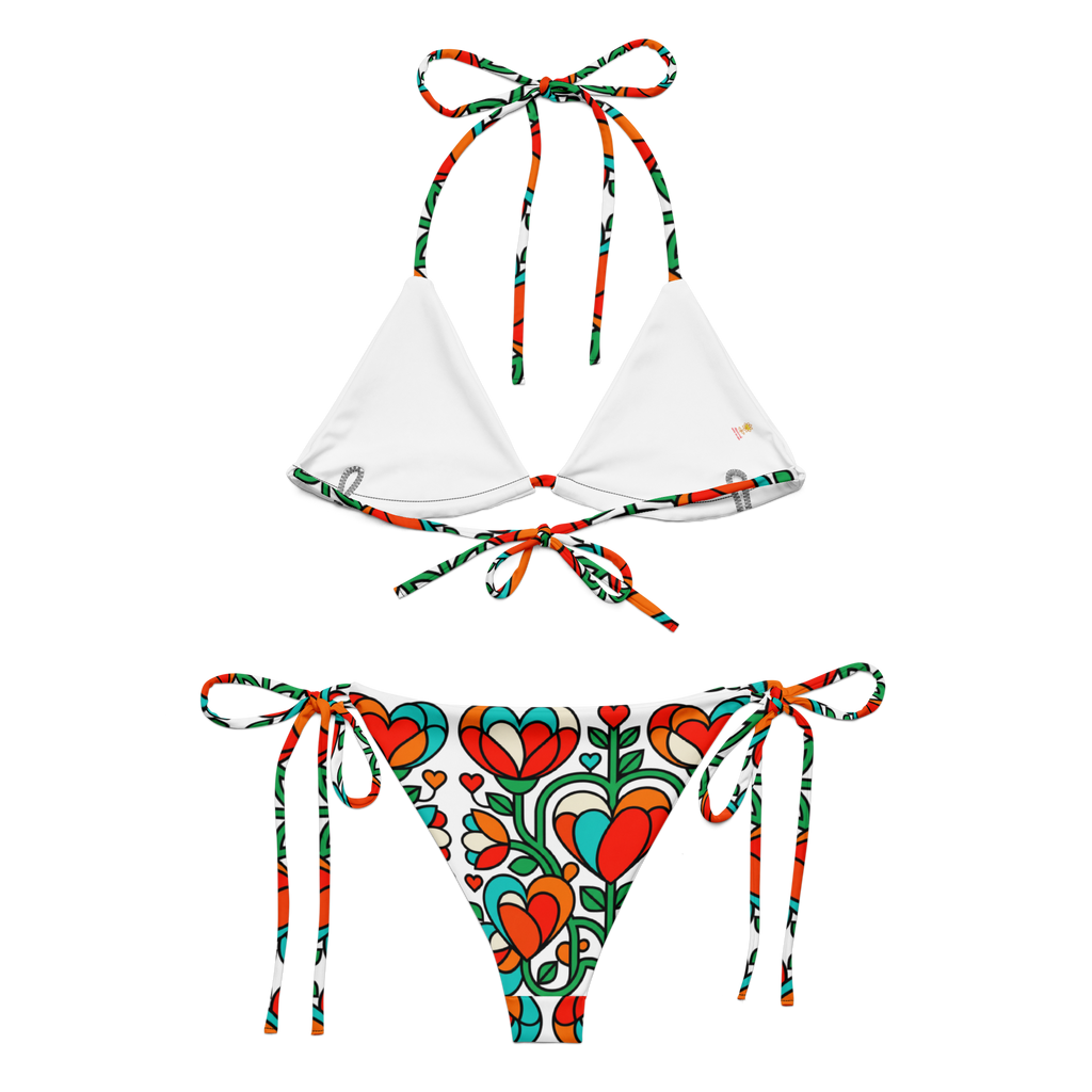 Blooming hearts All-over print recycled string bikini - Alivwood