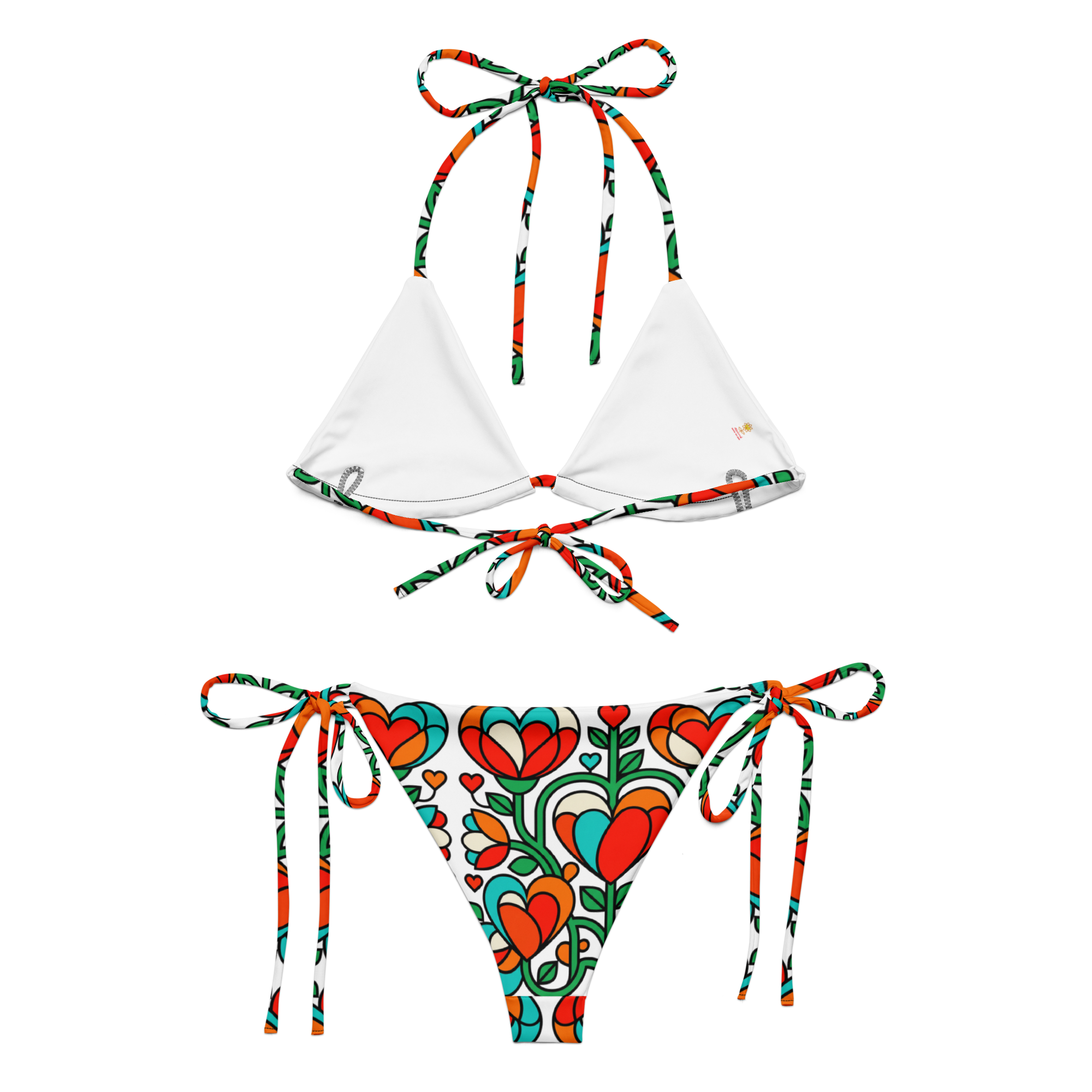 Blooming hearts All-over print recycled string bikini - Alivwood