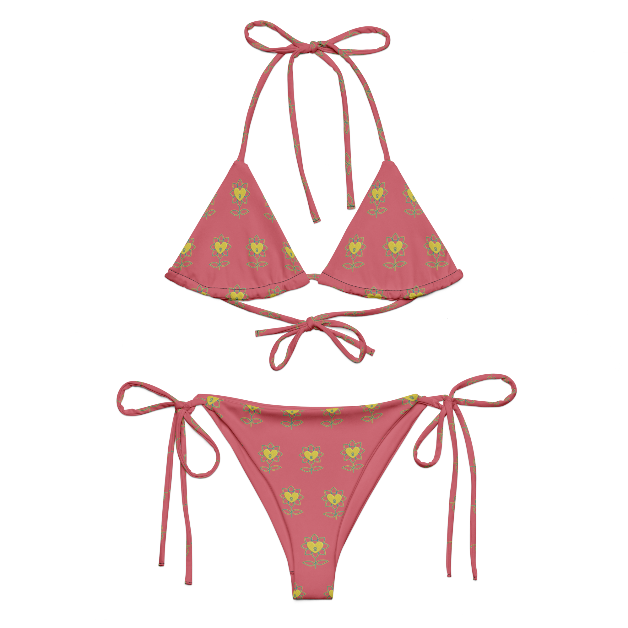 Flower Cabaret All-over print recycled string bikini - Alivwood
