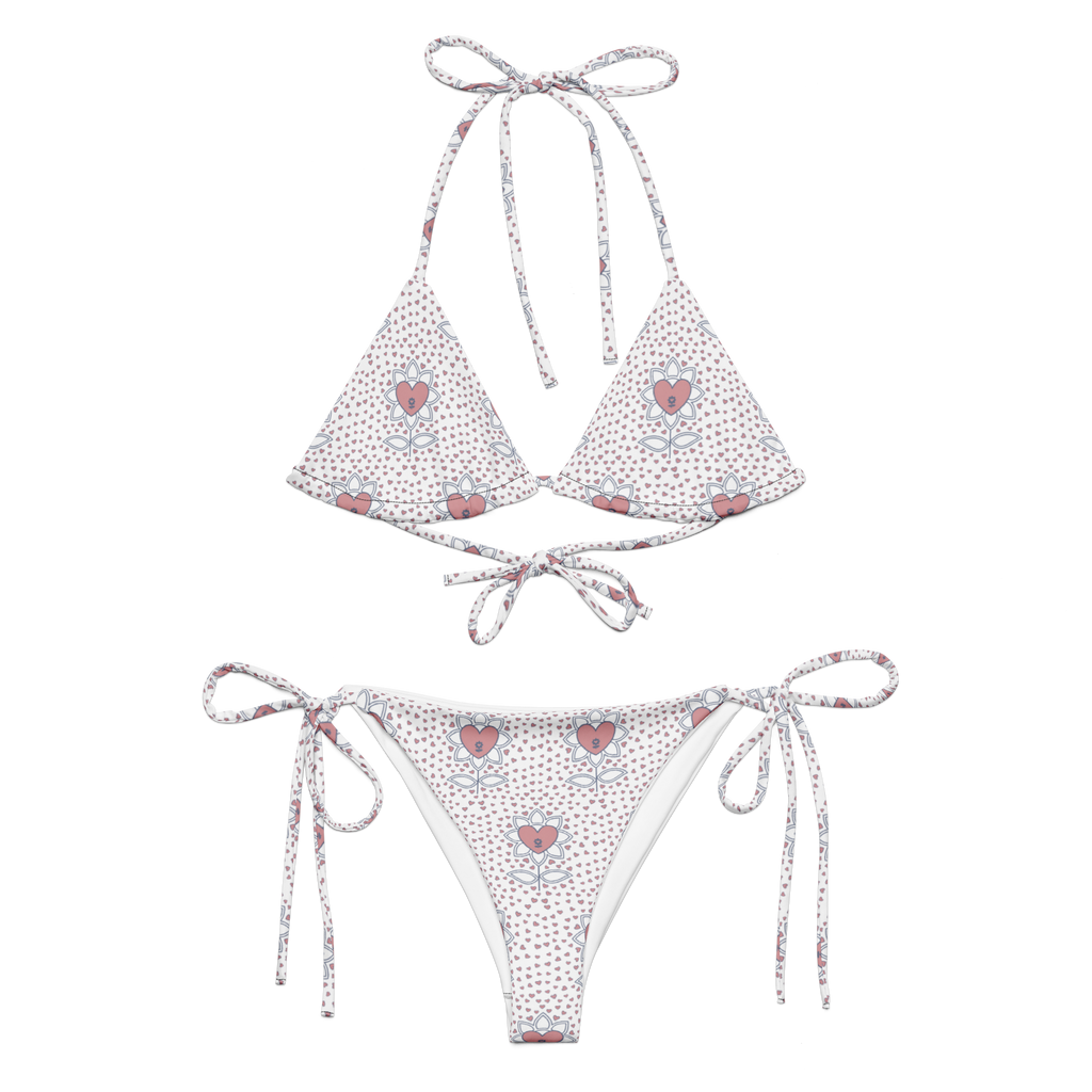 Flower and hearts All-over print recycled string bikini - Alivwood