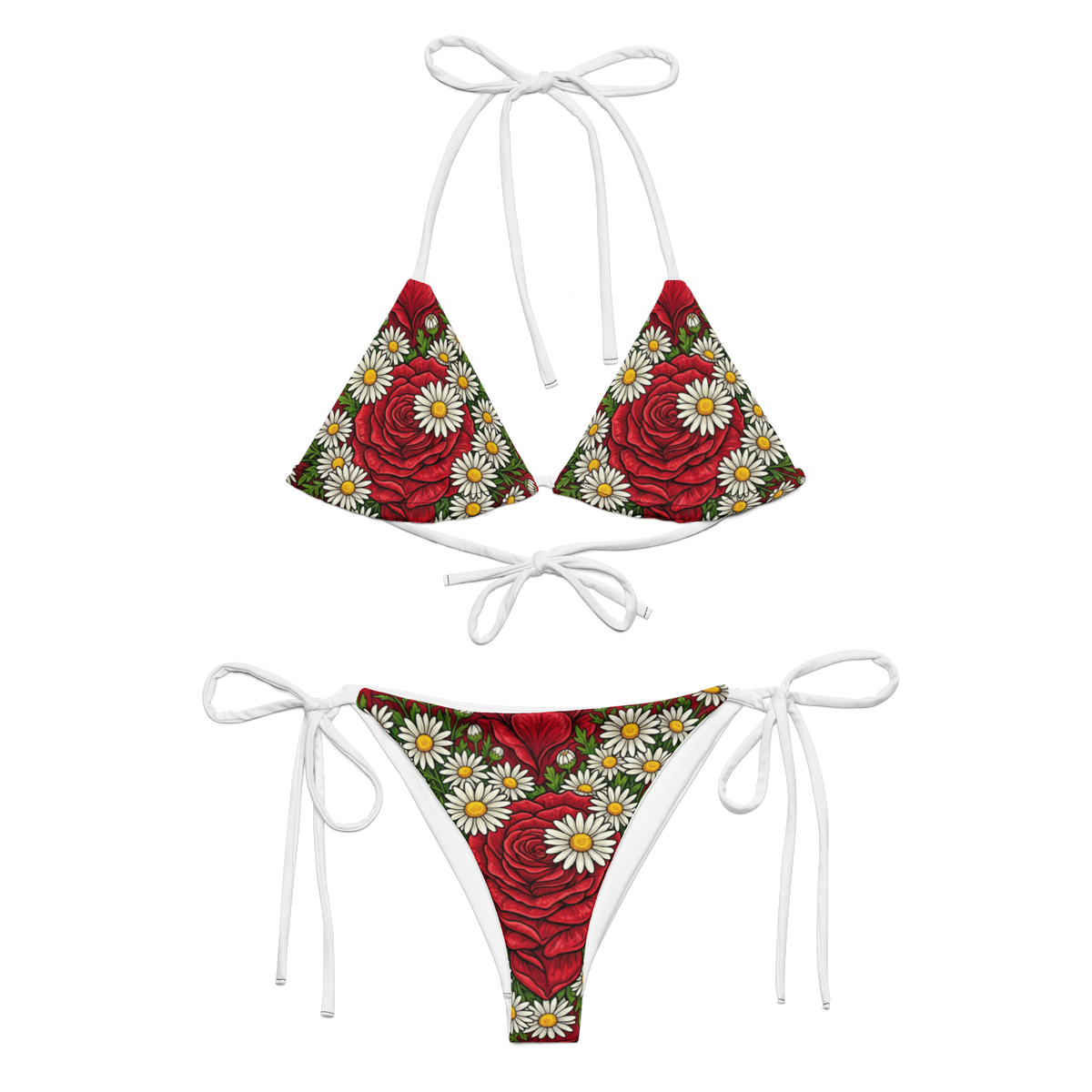 Daisies and Roses All-over print recycled string bikini - Alivwood