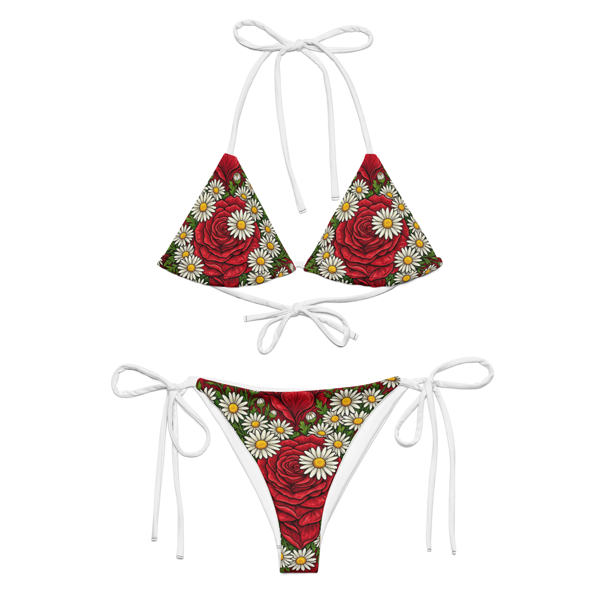 Daisies and Roses All-over print recycled string bikini - Alivwood