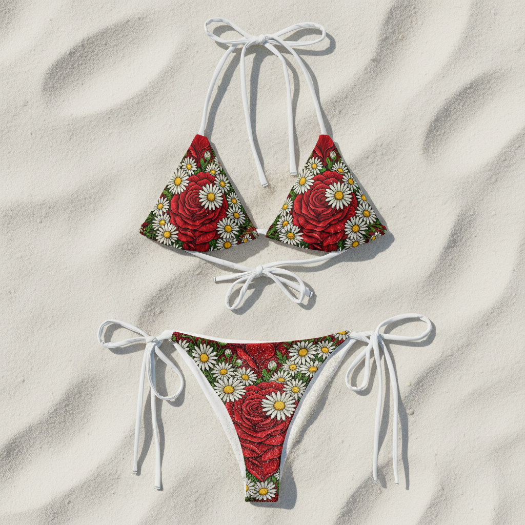 Daisies and Roses All-over print recycled string bikini - Alivwood
