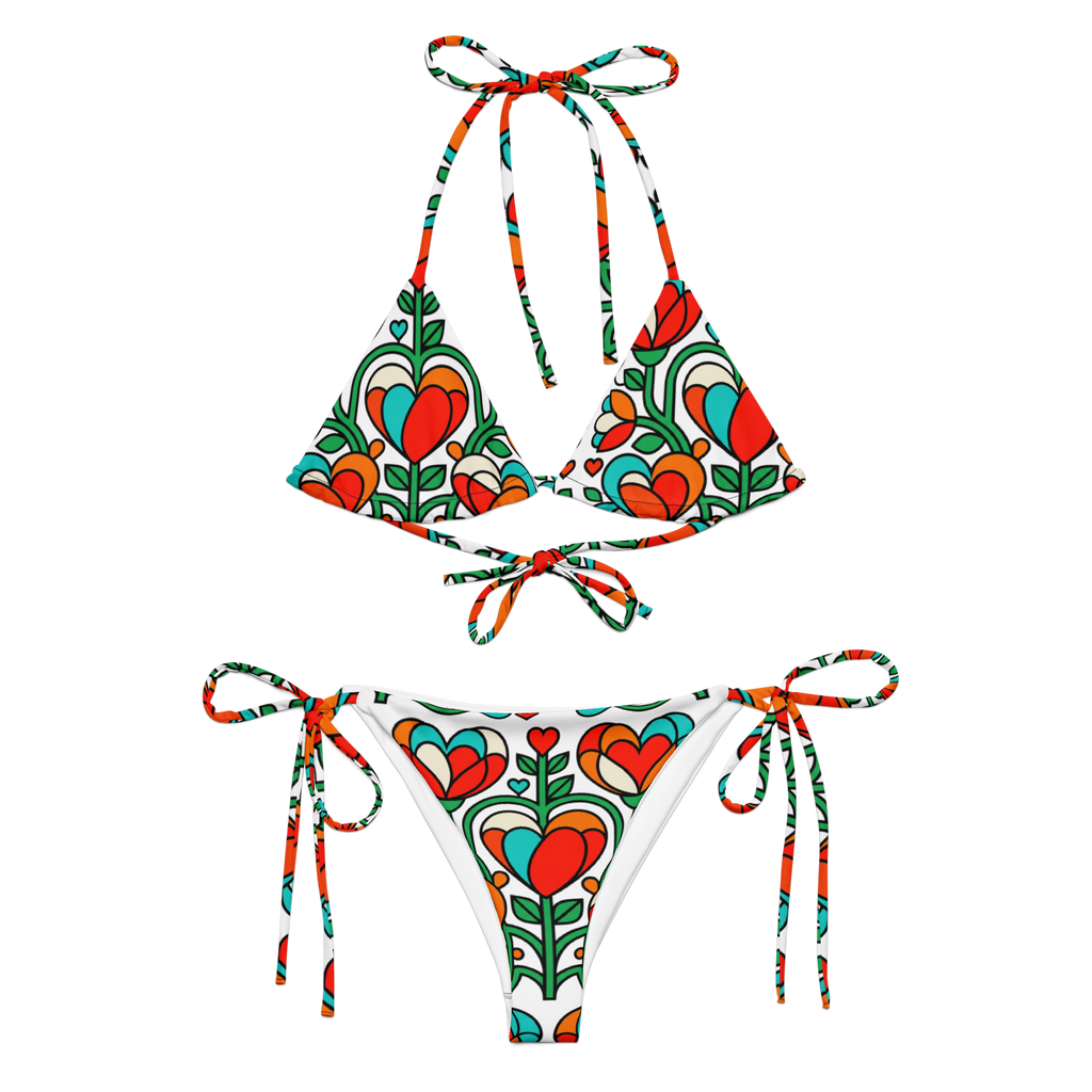 Blooming hearts All-over print recycled string bikini - Alivwood