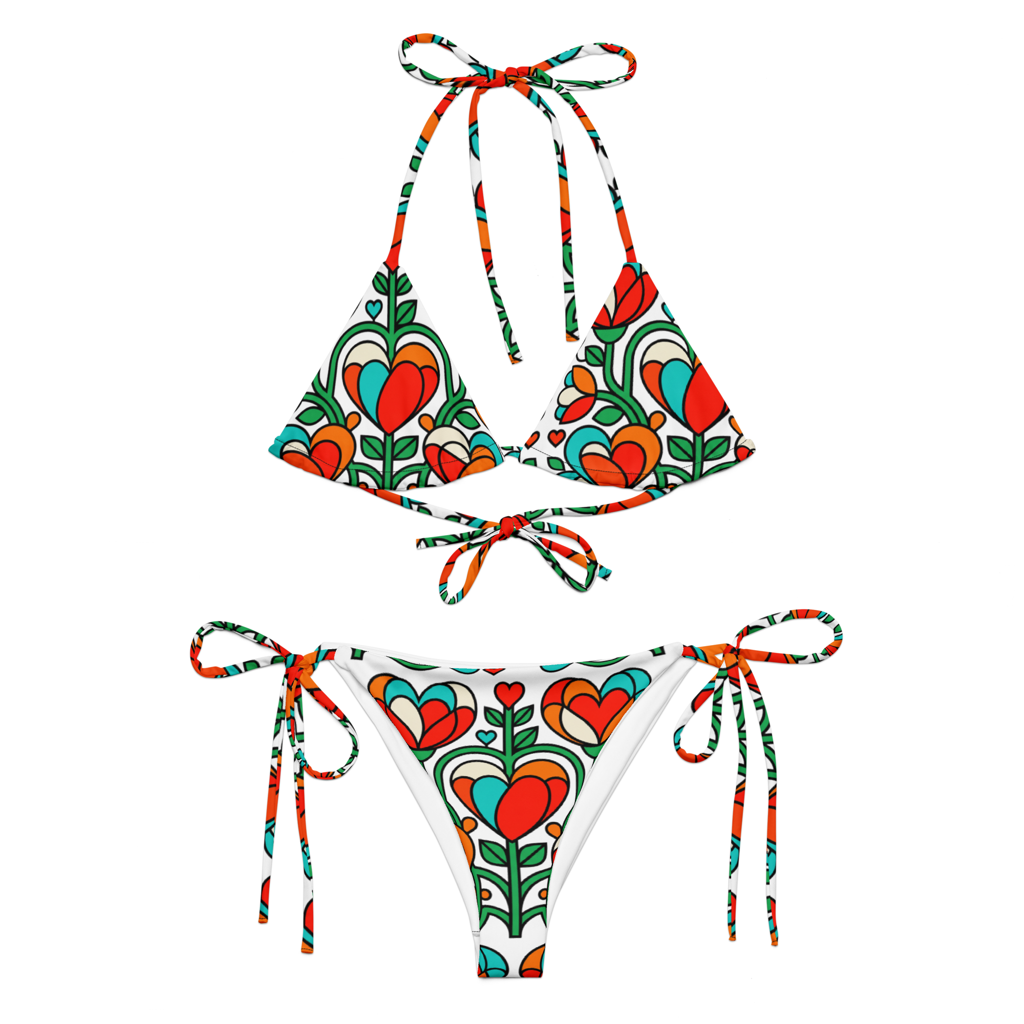 Blooming hearts All-over print recycled string bikini - Alivwood