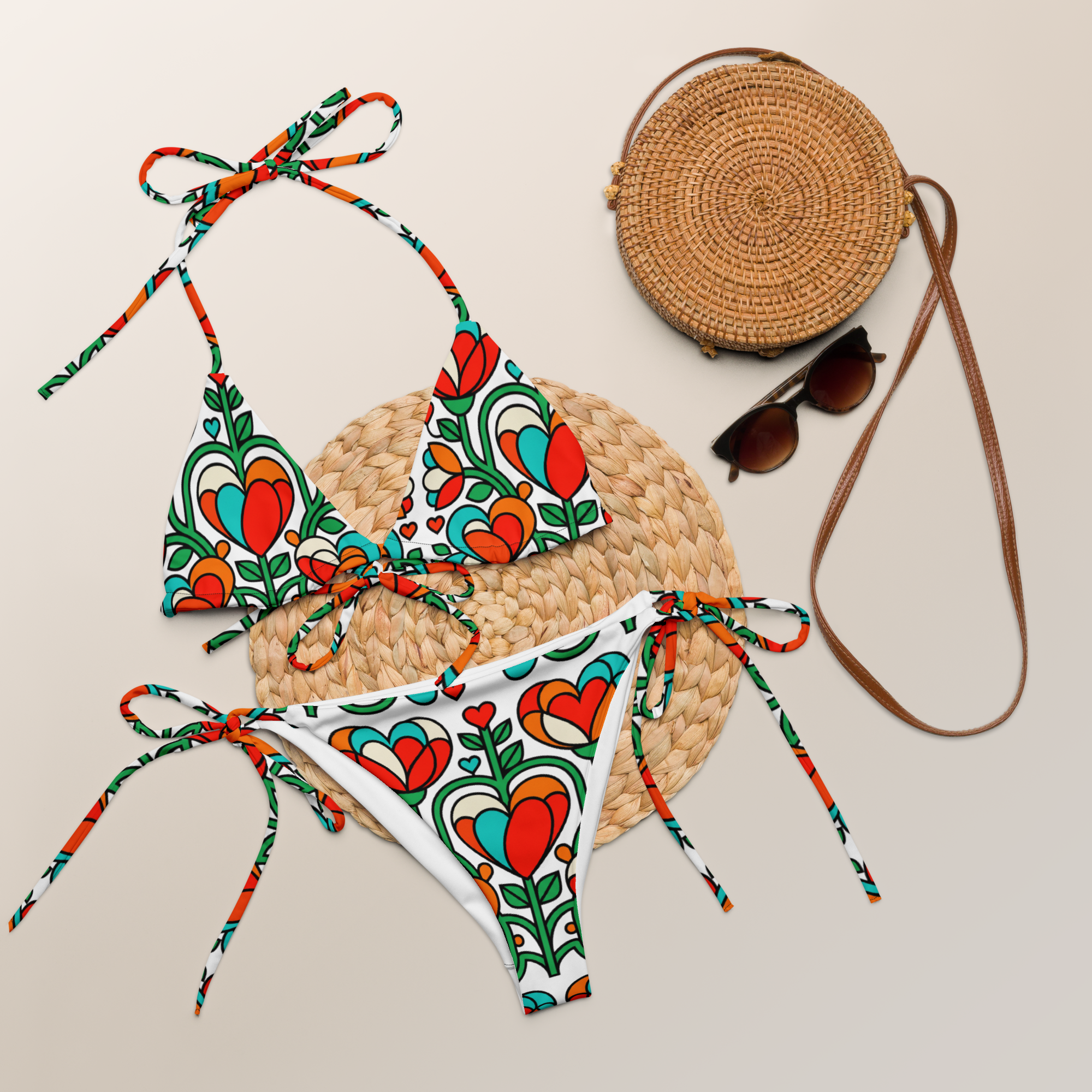 Blooming hearts All-over print recycled string bikini - Alivwood