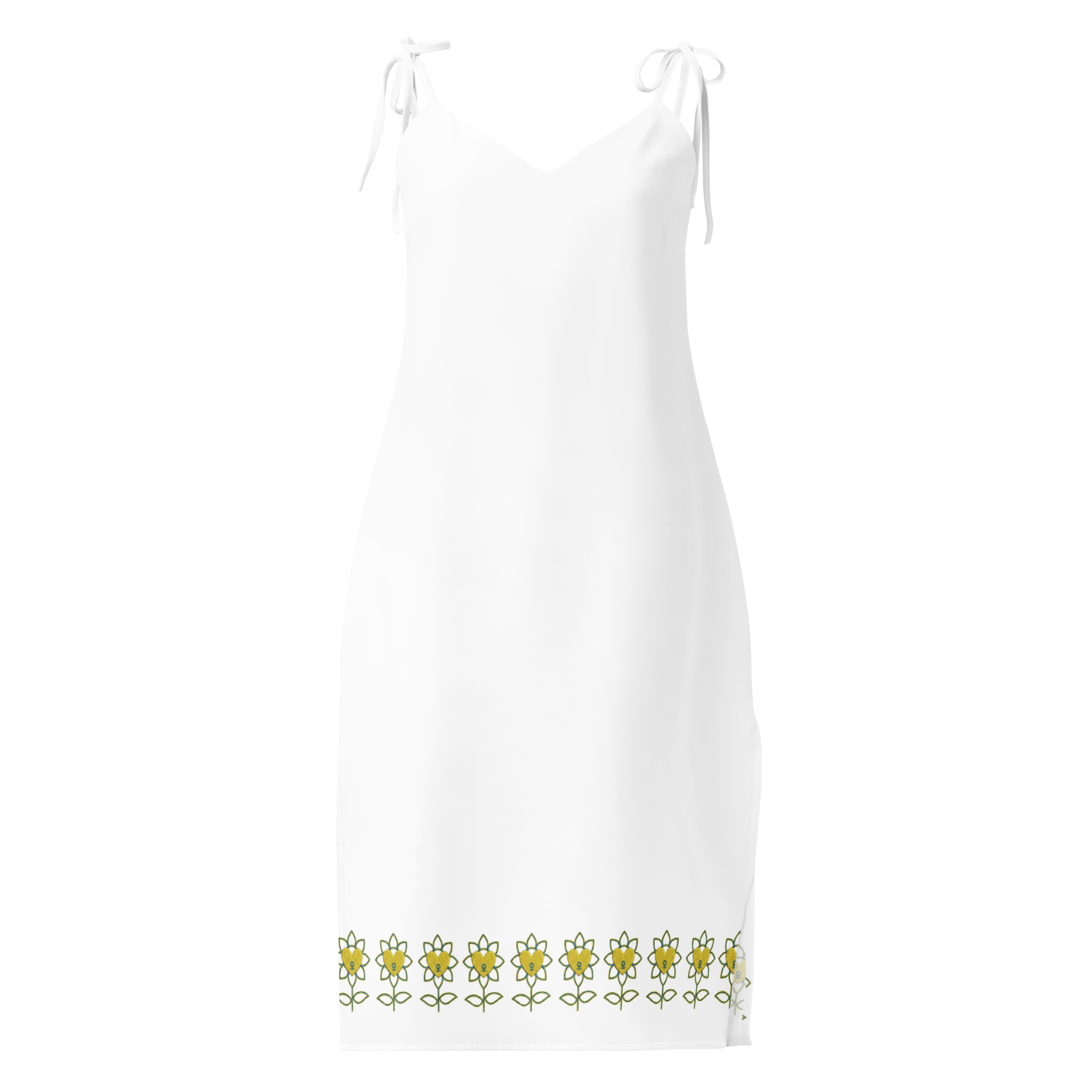 FlowerBottom White Tie-strap midi dress - Alivwood