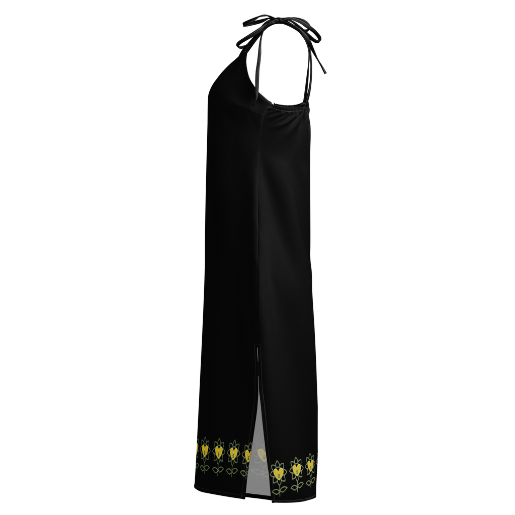 FlowerBottom Black Tie-strap midi dress - Alivwood