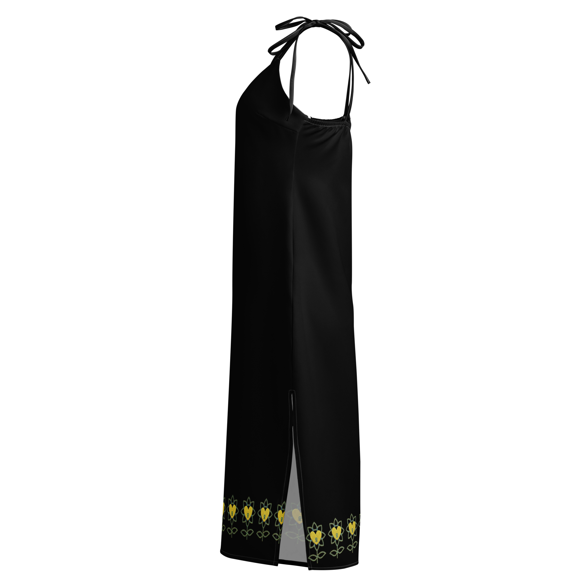 FlowerBottom Black Tie-strap midi dress - Alivwood