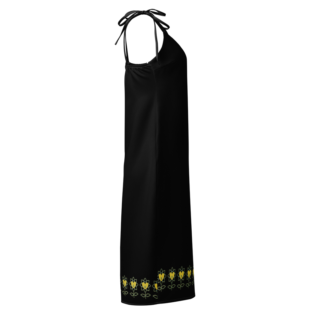 FlowerBottom Black Tie-strap midi dress - Alivwood