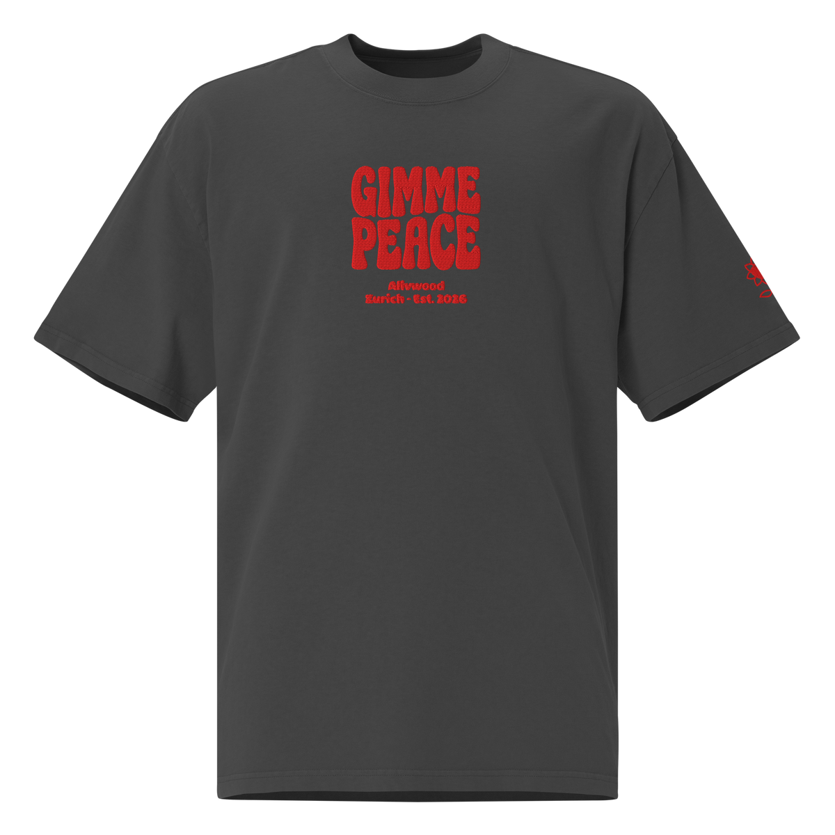 Gimme peace Embroidery Oversized faded t-shirt - Alivwood