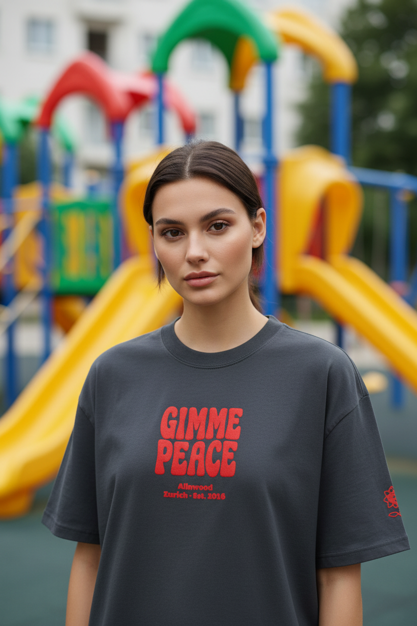 Gimme peace Embroidery Oversized faded t-shirt - Alivwood