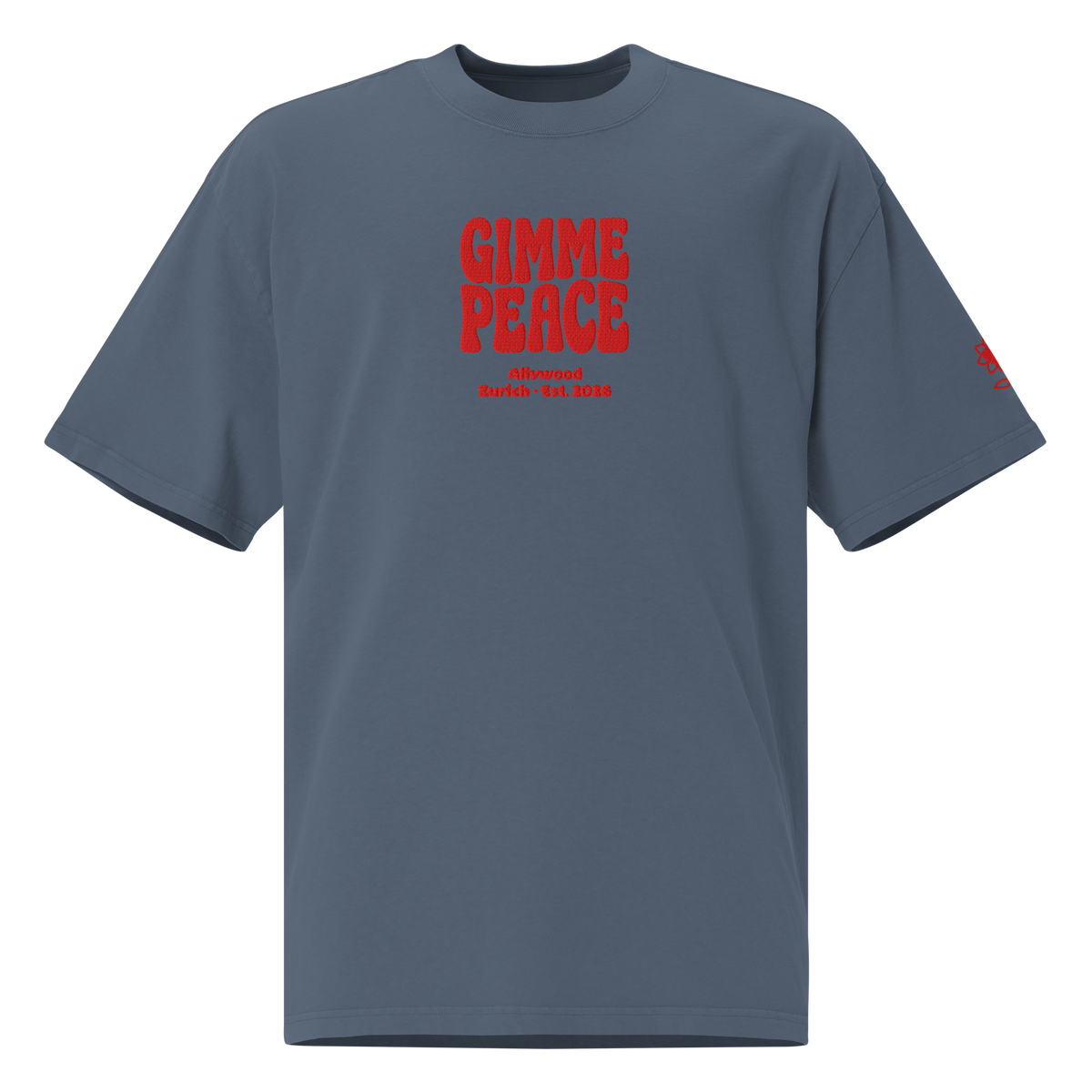 Gimme peace Embroidery Oversized faded t-shirt - Alivwood