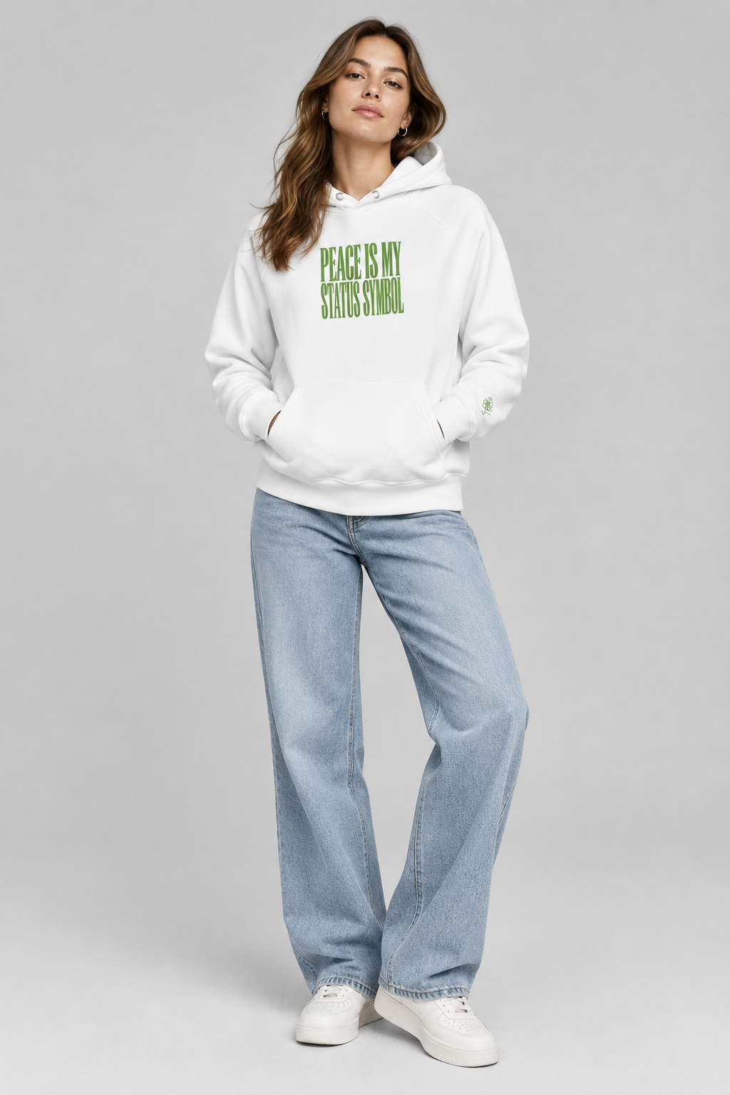 Peace is my status symbol embroidery Unisex eco raglan hoodie - Alivwood
