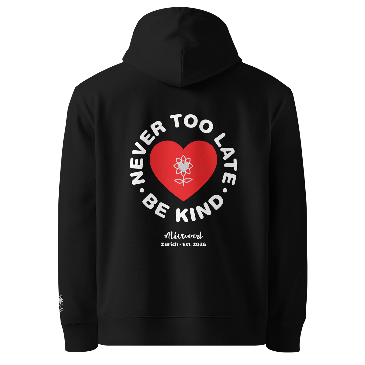 Never too late Embroidery Unisex essential eco hoodie - Alivwood