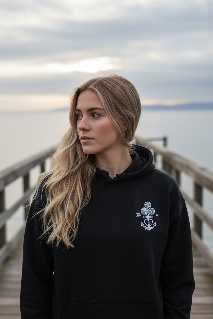 Tatoo AnchorArrowTriskelionHeart Embroidery Unisex Hoodie - Alivwood