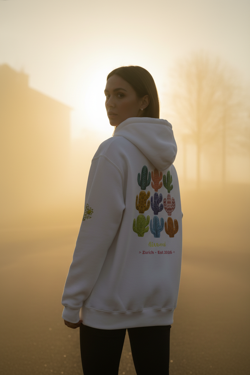 Cactus Home Decor oversized heavyweight hoodie with cactus graphic, no-drawcord hood, kangaroo pocket, black or white