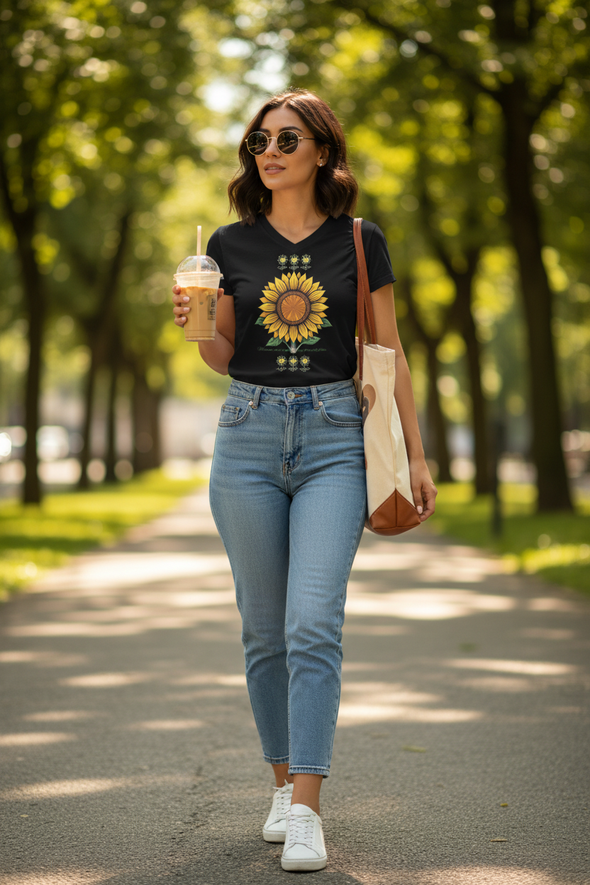 Sunflower Unisex Short Sleeve V-Neck T-Shirt - Alivwood