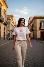 Rose Palette Woman Reading women's crop top in combed cotton with relaxed fit and dropped shoulders