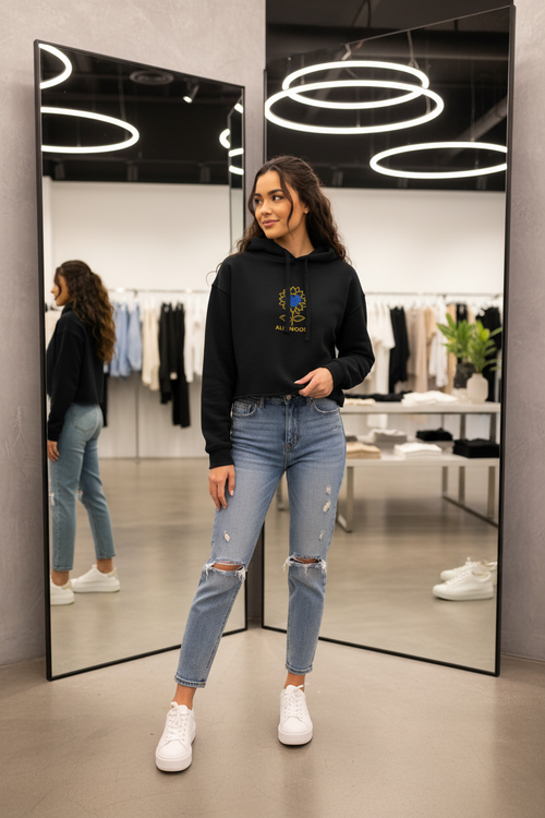 Alivwood Embroidery Crop Hoodie - Alivwood