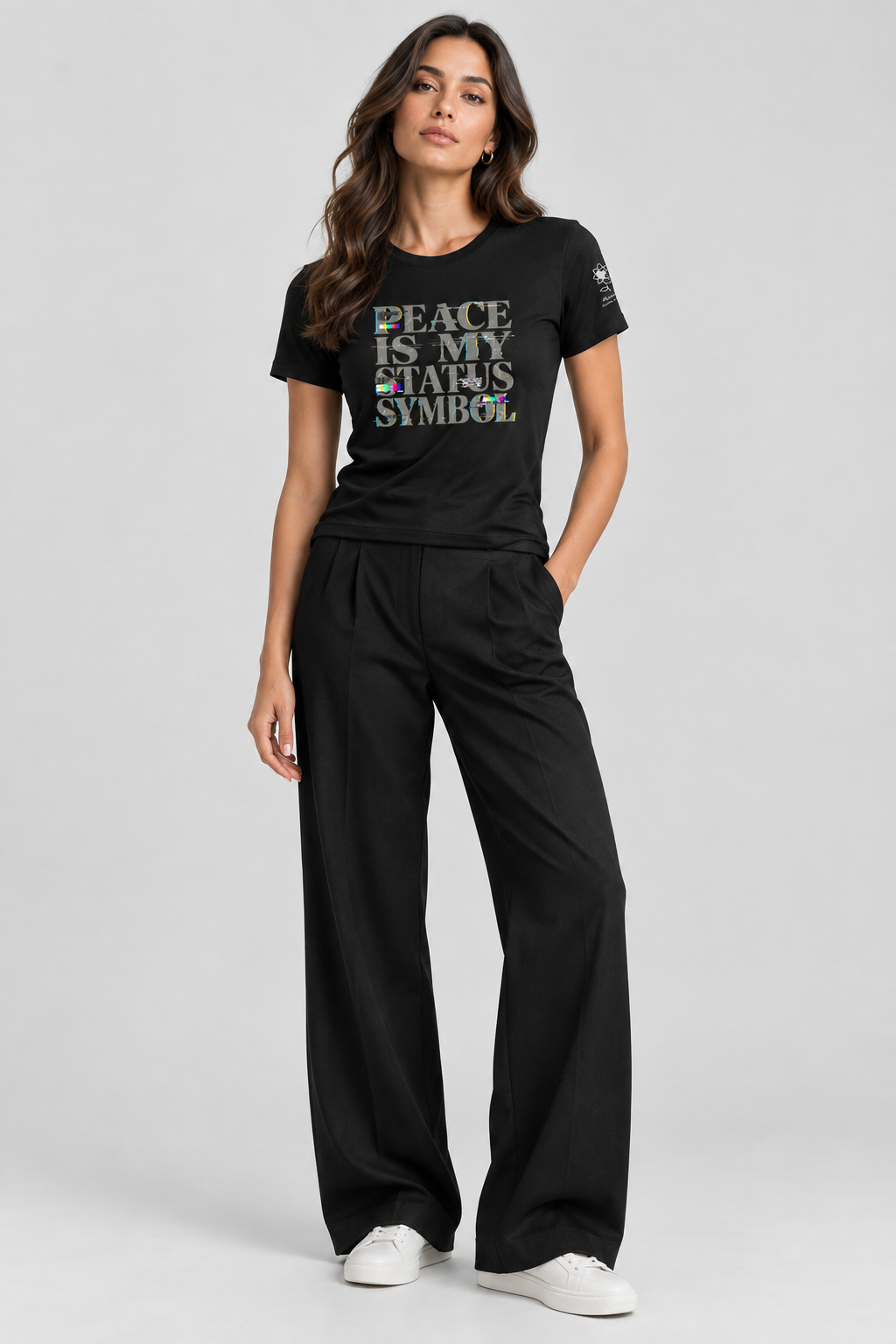Peace is my status glitch Women's luxe fitted tee - Alivwood