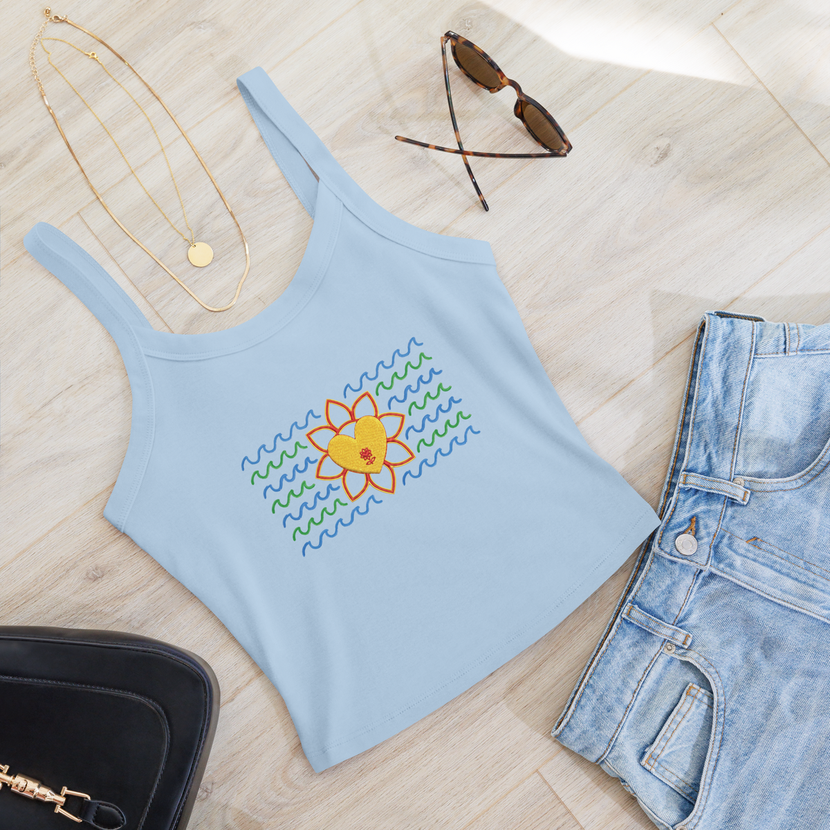 Flower and waves Women’s micro-rib tank top - Alivwood