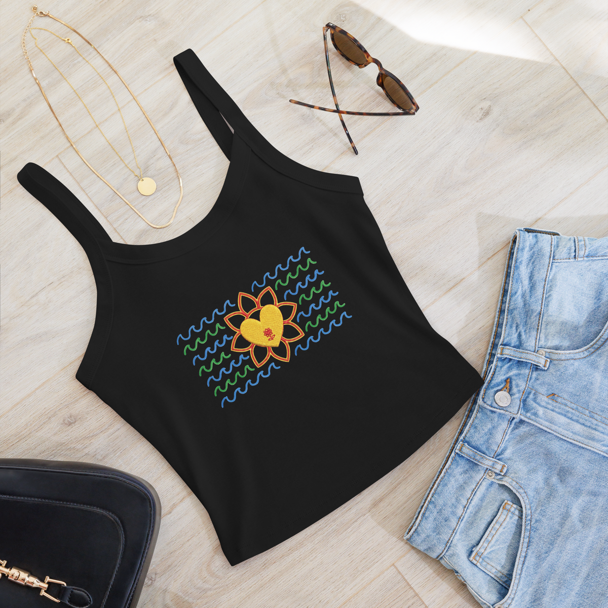 Flower and waves Women’s micro-rib tank top - Alivwood