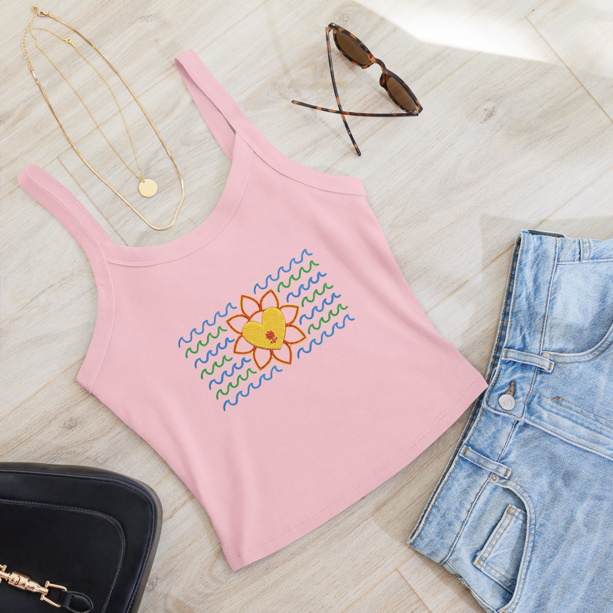 Flower and waves Women’s micro-rib tank top - Alivwood