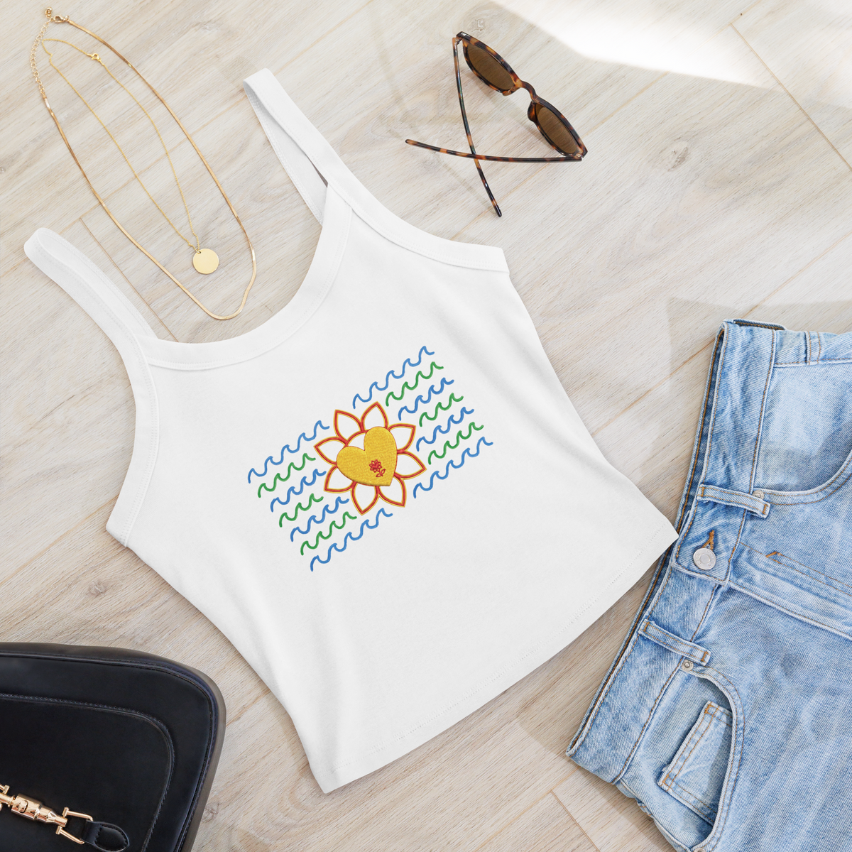 Flower and waves Women’s micro-rib tank top - Alivwood