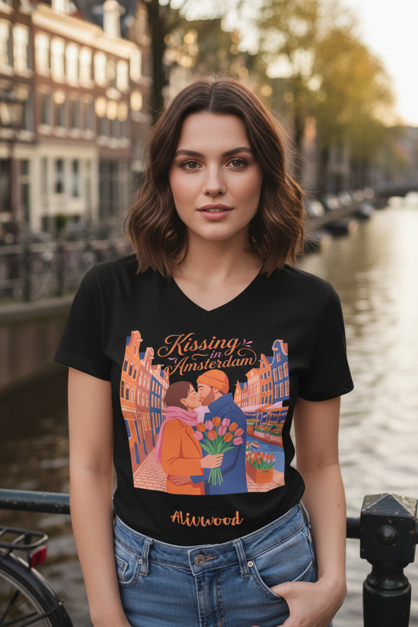 Kissing in Amsterdam Women’s relaxed v-neck t-shirt