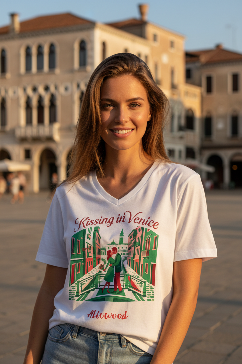 Kissing in Venice Women’s relaxed v-neck t-shirt